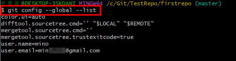 Git 글로벌 환경 설정 내용 확인하기