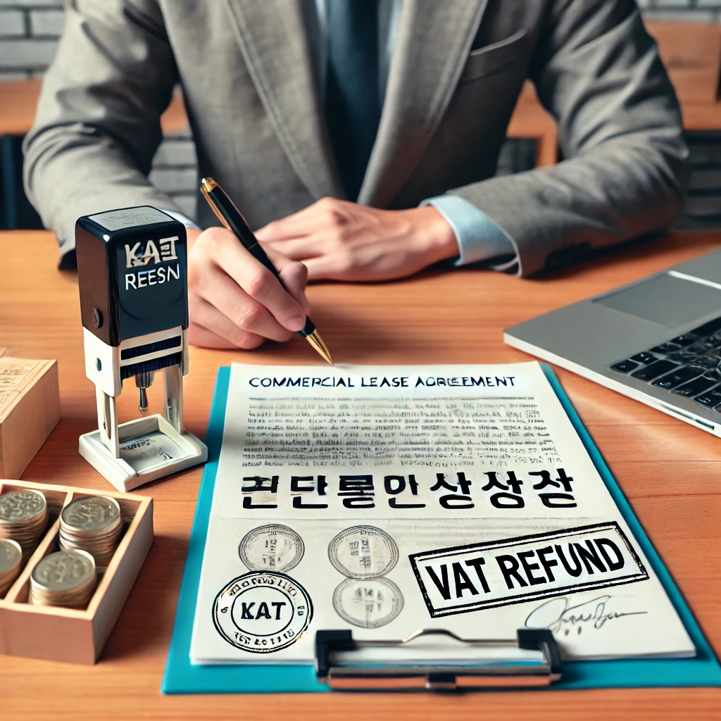 상가 임대 계약서를 검토하는 한국인 투자자