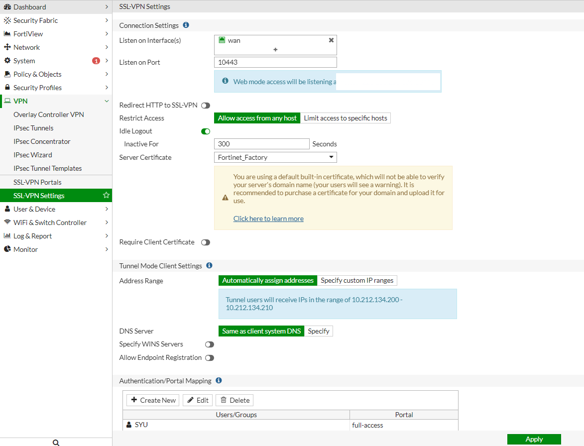 Fortigate ssl vpn