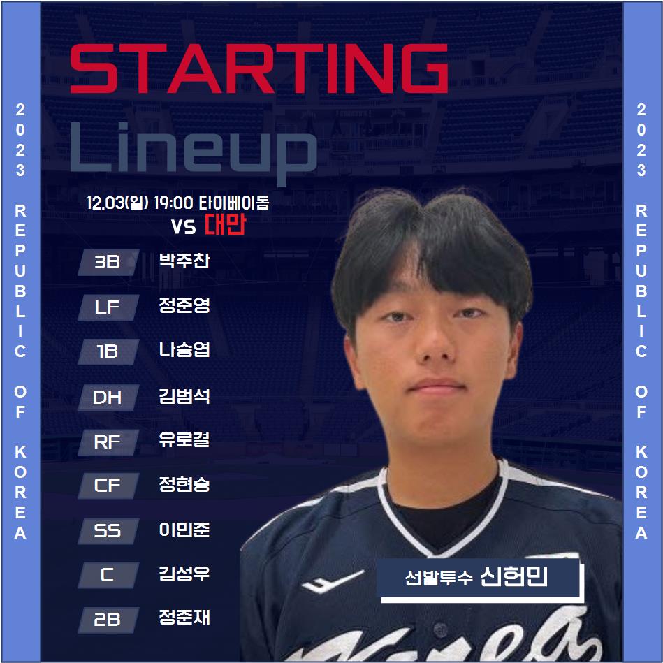 베어스히비 2023 아시아 야구 선수권 대회 본선 1차전 한국 vs 대만 선발 : 신헌민