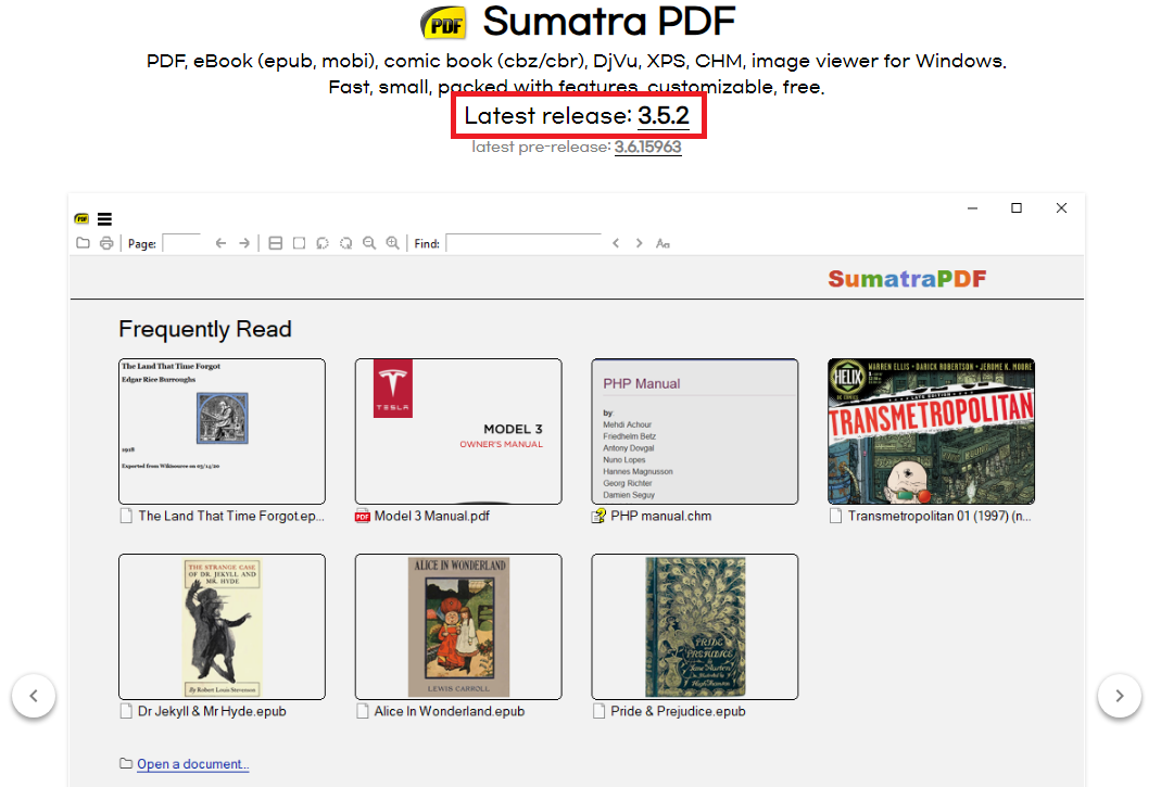 Sumatra PDF 홈페이지