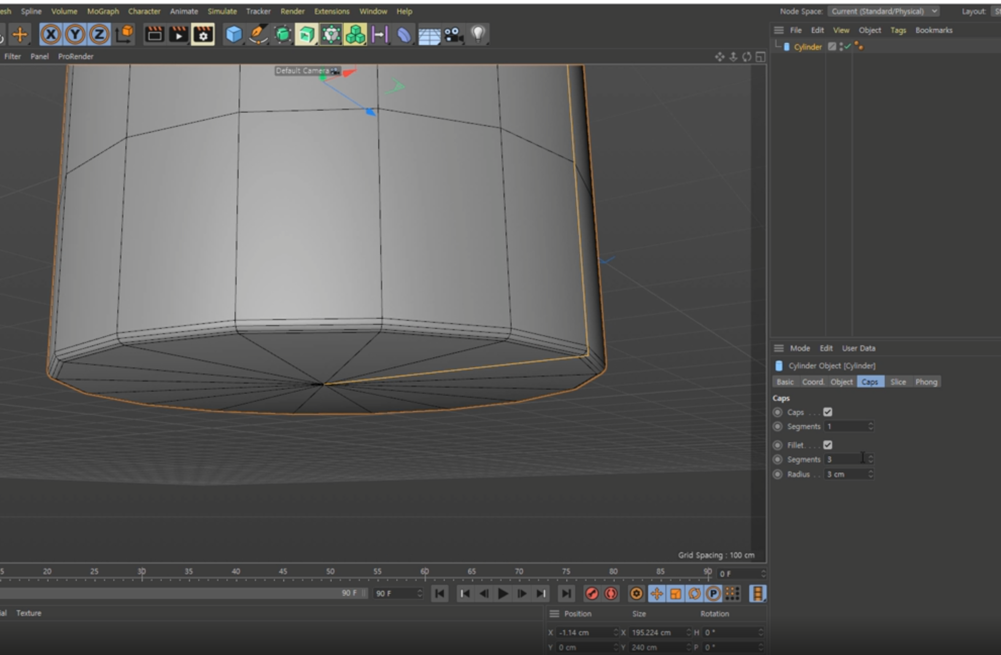 실린더 모서리 라운딩된 모습