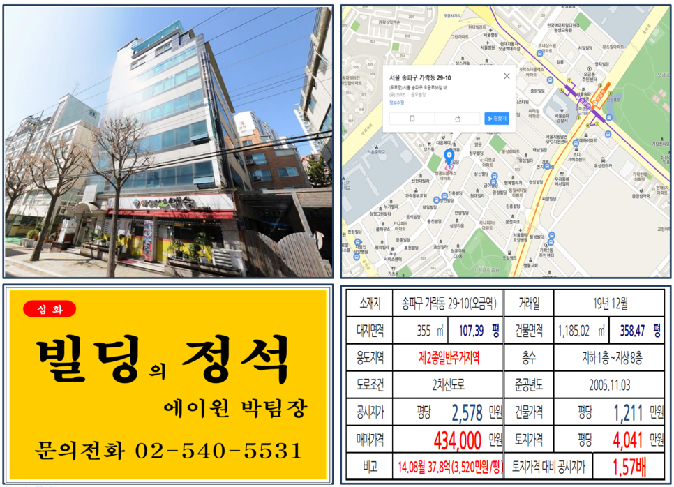  [송파구 역세권 임대수익용 빌딩 실거래가 조회] 가락동 29-10 (오금역) 43.4억 원, 평당 4,041만 원, 성동구치소부지 이전 개발호재