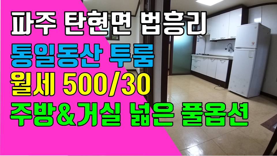  파주 탄현면 법흥리 통일동산투룸 헤이리 파주영어마을 투룸 월세 500/30만 개방감 좋고 베란다 넓은 깔끔한 풀옵션 넓은 투룸