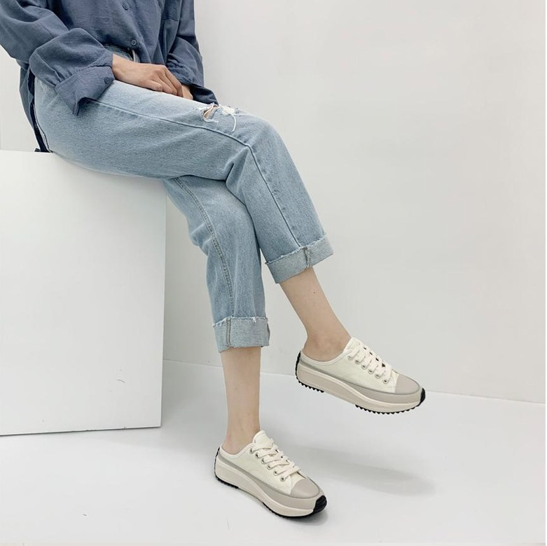  프리센스 캔버스 뮬 스니커즈뮬 블로퍼 운동화 슬리퍼 여성 4cm