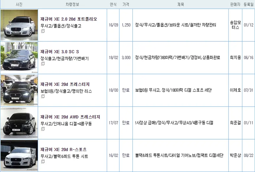 재규어 XE 중고 가격