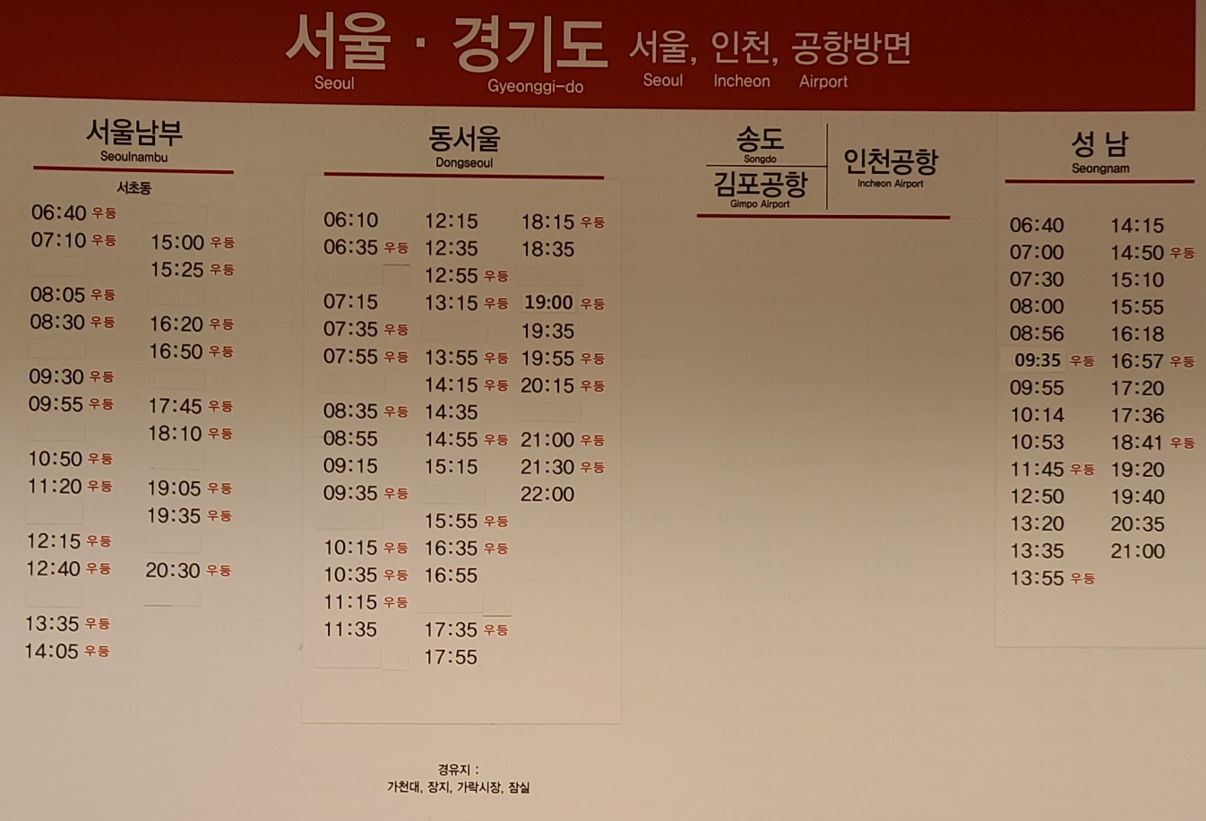 천안종합버스터미널-서울경기방면시간표
