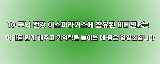  10 두뇌 건강 아스파라거스에 함유된 비타민B는 머리를 맑게 해주고 기억력을 높이는 데 좋은 영양소입니다