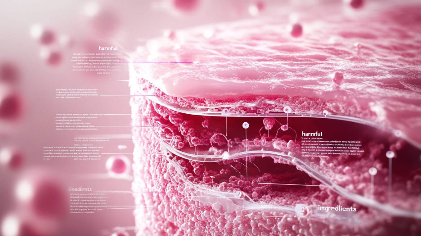 피부를 망치는 화장품 성분 - 피부 아래로 침투된 유해 성분을 묘사