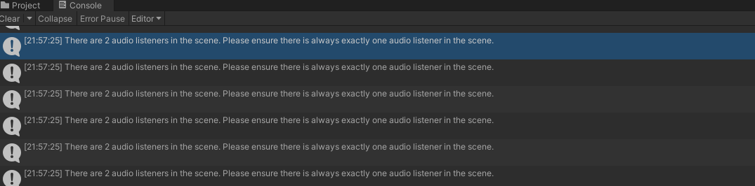  [Unity] There are 2 audio listeners in the scene. Please ensure there is always exactly one audio listener in the scene.