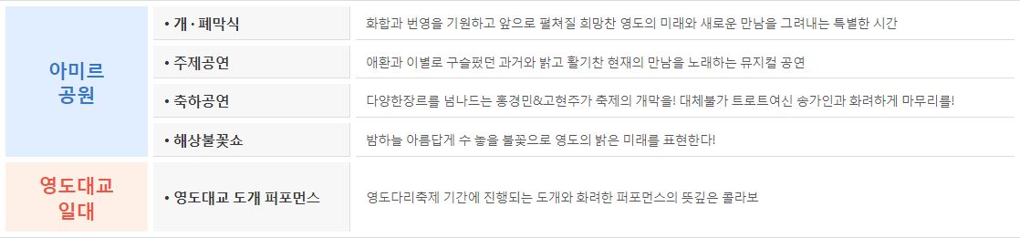 부산 영도다리축제 아미르공원 : 기본정보 행사일정표 가수 라인업