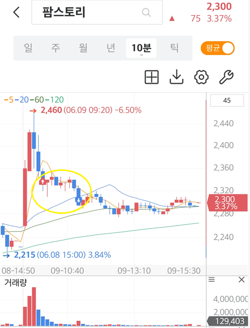 팜스토리 10분봉 주가차트