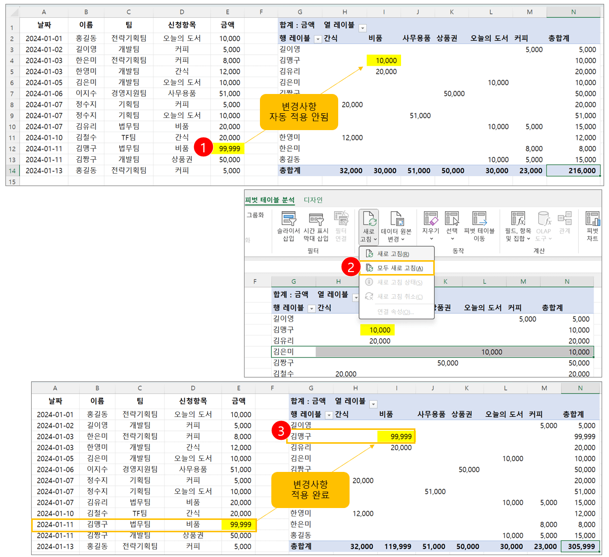 피벗테이블-값-데이터-업데이트