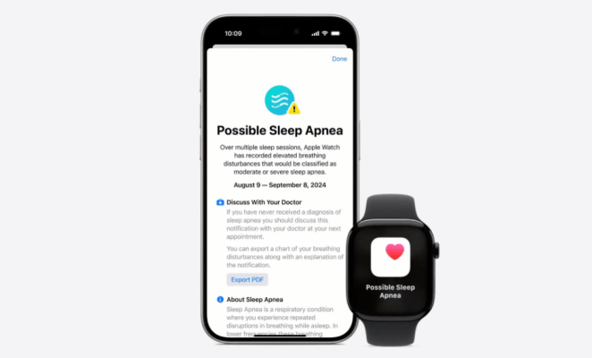 애플 워치 시리즈 10에서는 수면 무호흡증 기능이 추가되었다.
