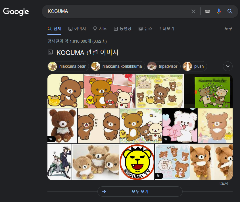 구글에 &#39;koguma&#39; 검색 결과 리락쿠마가..