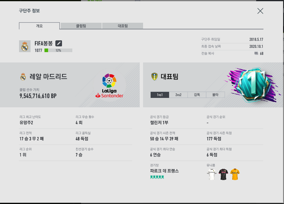  피파온라인4 닉네임 "FIFA봉봉" 구단을 소개합니다 ^^