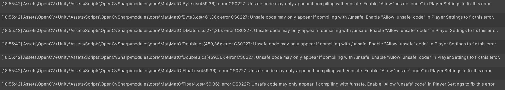 Unity unsafe code error