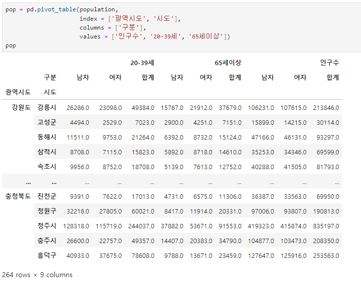 pivot_table 로 데이터 합치기