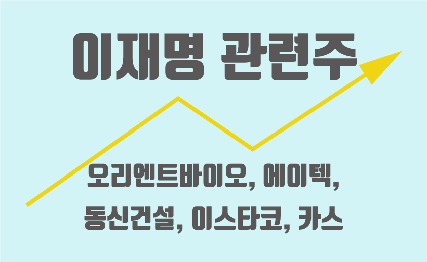  유력한 대권주자, 이재명 관련주(오리엔트바이오, 에이텍, 동신건설, 이스타코, 카스)