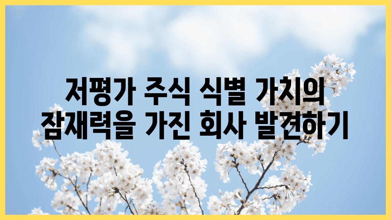 저평가 주식 식별 가치의 잠재력을 가진 회사 발견하기