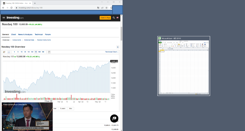 - 윈도우 단축키와 방향키를 누르면 화면이 분할되어 배치된다. -