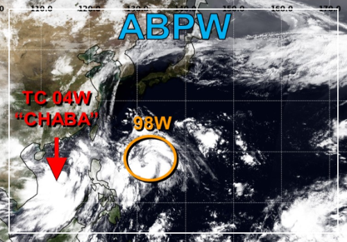 미군합동태풍경보센터-JTWC-3호태풍-차바-표시-98W-열대요란-오렌지서클