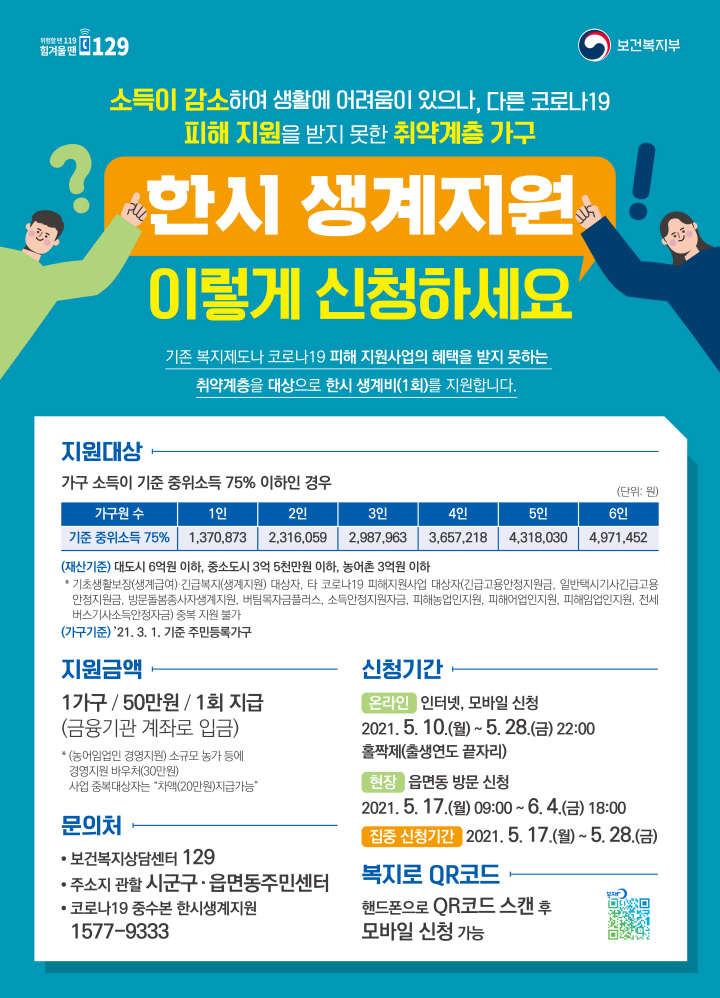  한시생계지원금 사업