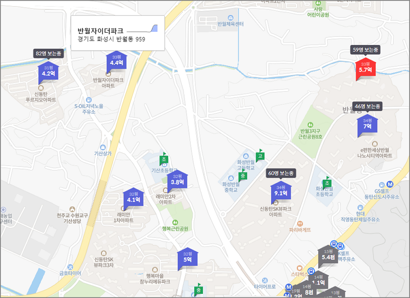 반월자이 더 파크 주변 아파트 시세