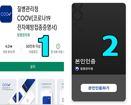 코로나19 백신예방접종 증명서 COOV-설치1