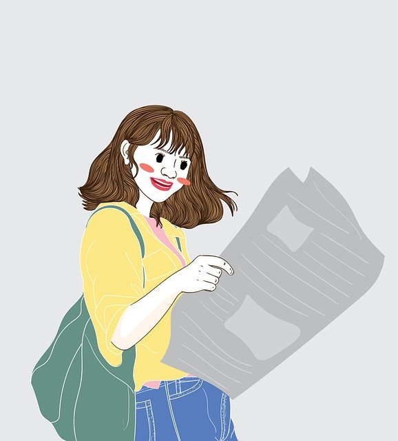 안산교차로 소녀 여자 가방 신문 독서