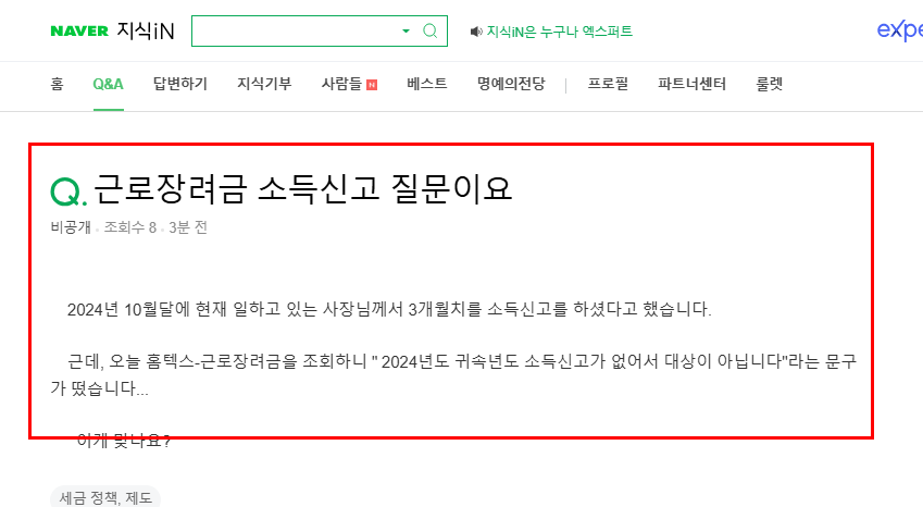 근로장려금 소득신고 질문