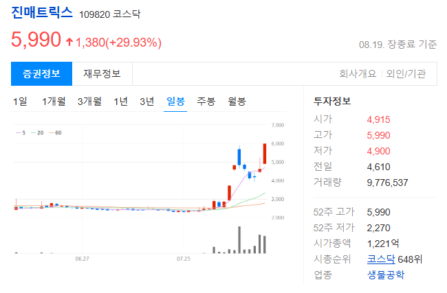 엠폭스 관련주 진매트릭스