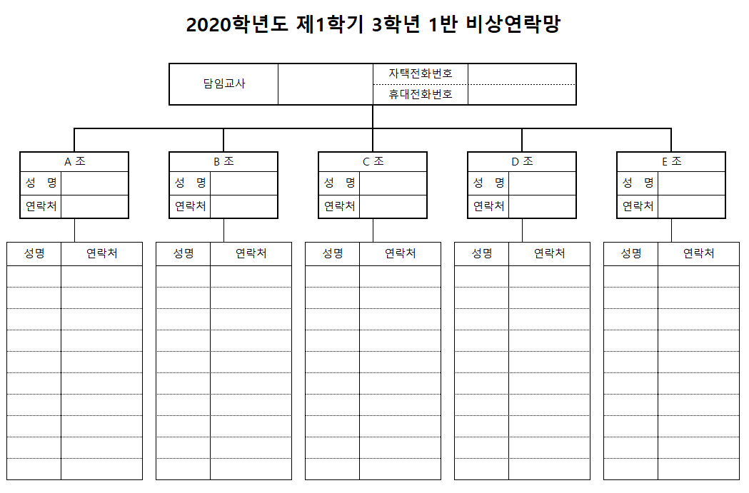  [엑셀서식] 비상연락망 무료서식 다운 - 학교 비상연락망, 동창회 모임 비상연락망 등