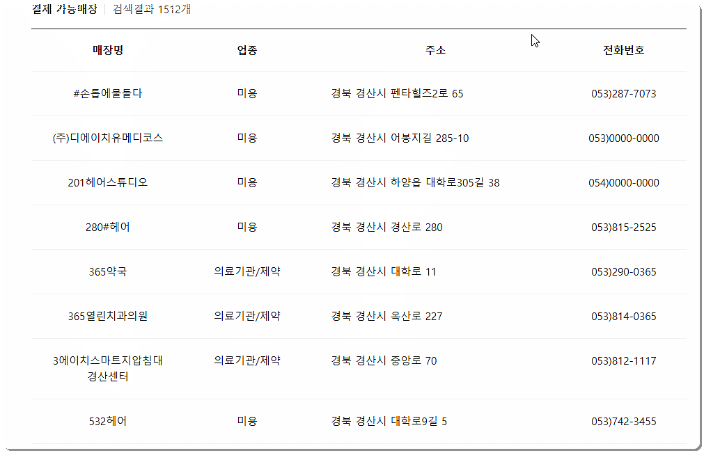 경산사랑상품권 가맹점(사용처) 조회 2