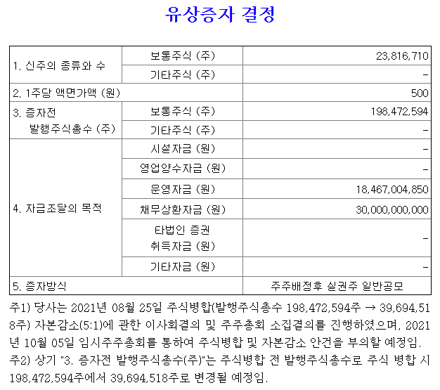 마니커유상증자공시