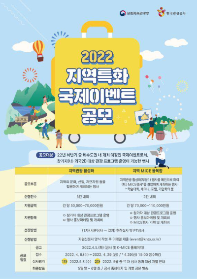  한국관광공사 2022년 지역특화 국제 이벤트 공모를 실시
