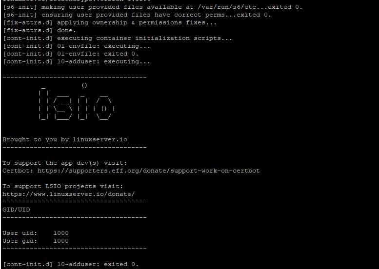 letsencrypt container 실행 화면(log)