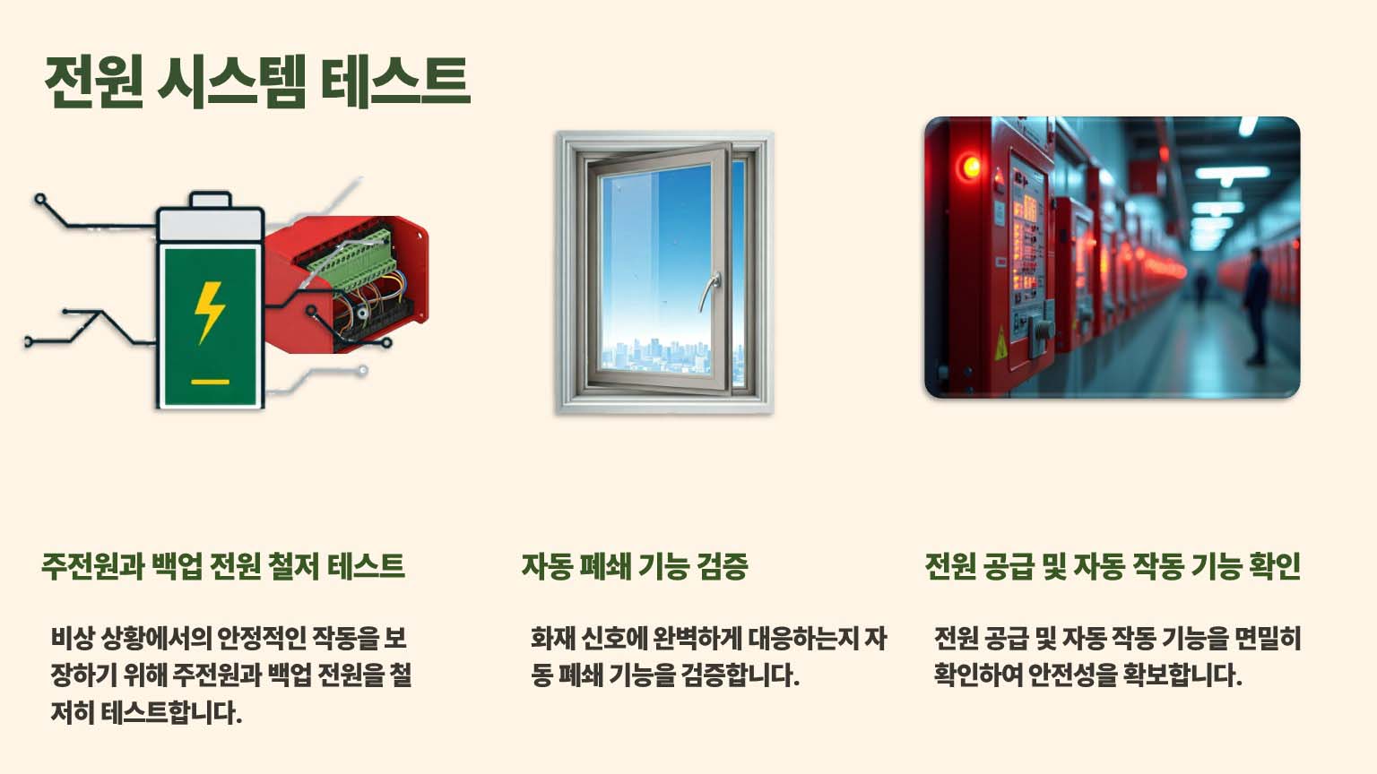 배연창 개폐기 전원 시스템 확인 절차 과정 입니다.