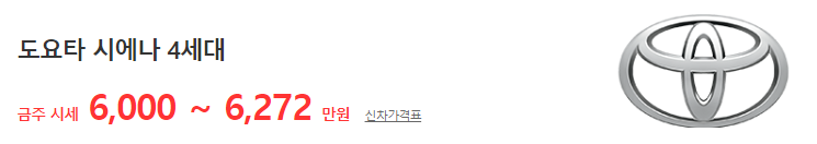 도요타 시에나 중고차 가격