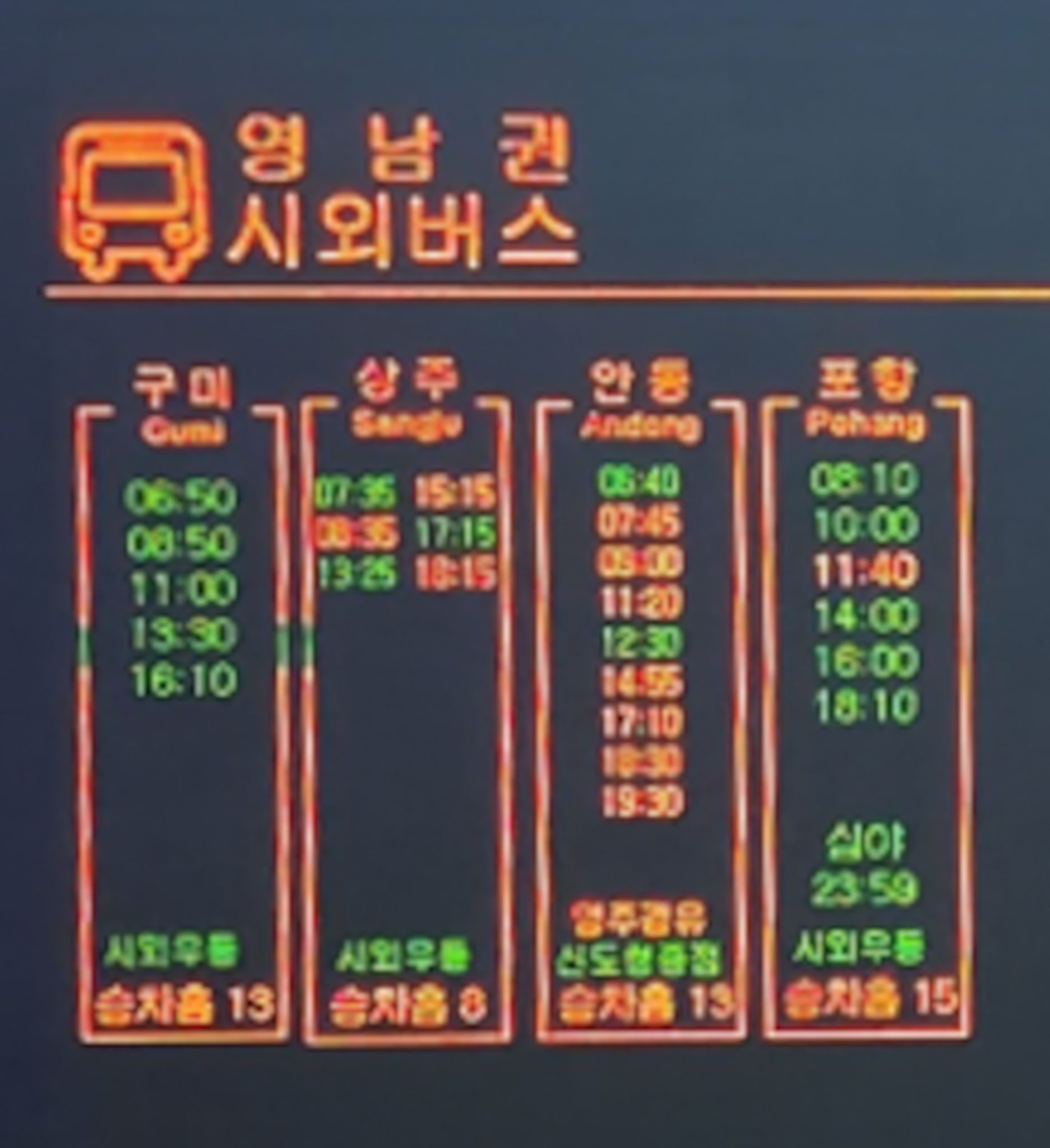 인천버스터미널-시간표-영남권1