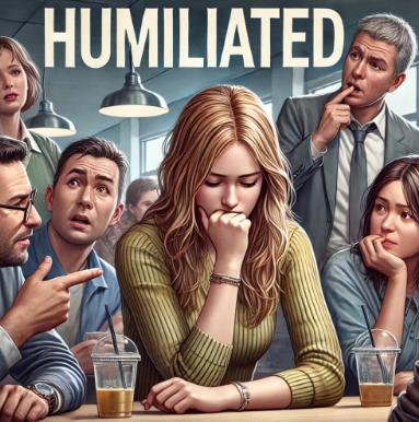 동료들 앞에서 상사로부터 꾸중을 들어 창피한 여자 / humilated