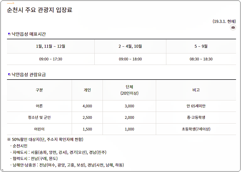 순천 낙안읍성 입장시간 및 입장료