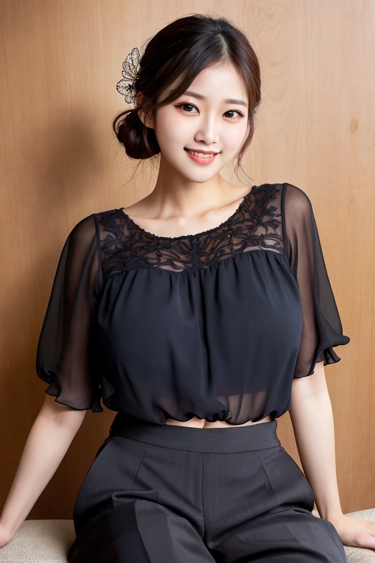  AI가 그린 블랙 블라우스에 치마바지 입은 여자 그림