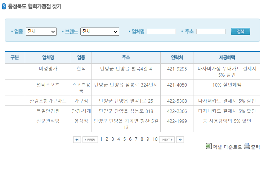 충청북도-아이사랑-보너스-카드-가맹점-찾기-사이트-캡쳐