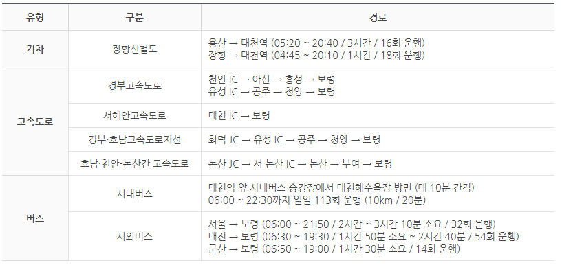 대천스카이바이크-대중교통이용방법