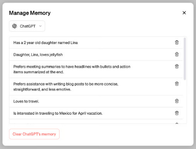 ChatGPT의 최신 업데이트인 기억력 향상과 새로운 제어 기능(출처-공식 블로그)