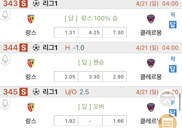  [진짜총] 4월21일 랑스 VS 클레르몽 해외축구분석
