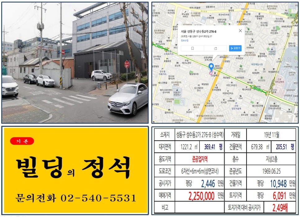  [성동구 성수사거리 200억 코너빌딩 실거래가 조회] 성수동2가 276-8 (성수역) 225억 원, 평당 6,091만 원 매매되었습니다. BMW 도이치모터스, K2, 메르세데스벤츠