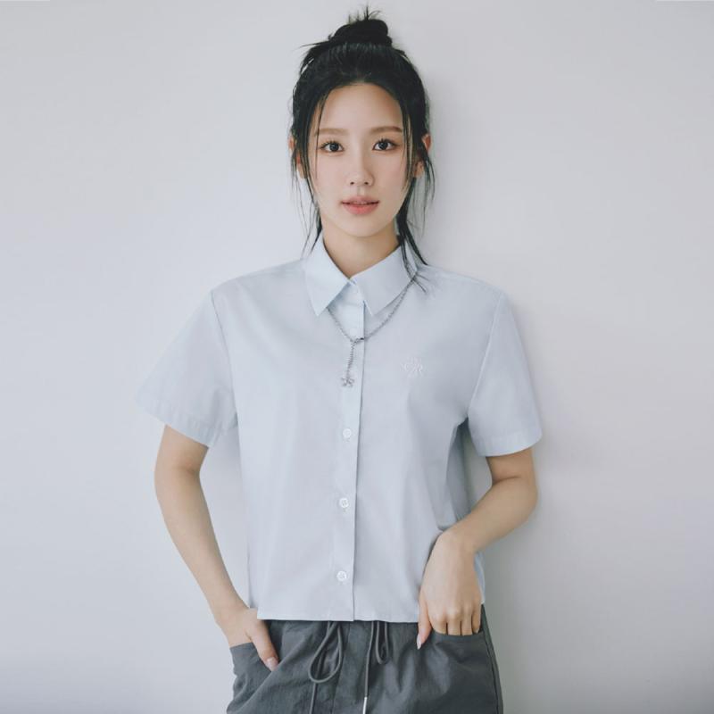 시티브리즈 링클 프리 반팔 크롭 셔츠 SKY