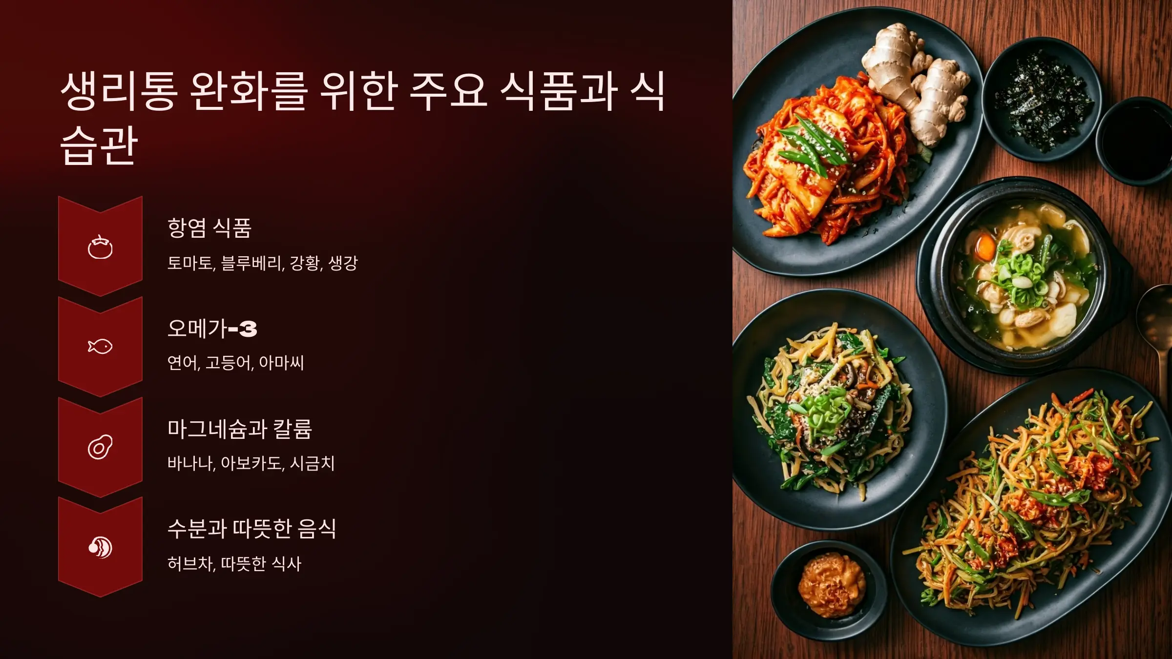 생리통 완화를 위한 주요 식품과 식습관